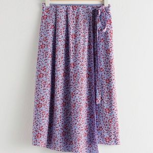 & Other Stories Satin Floral Midi Wrap Skirt